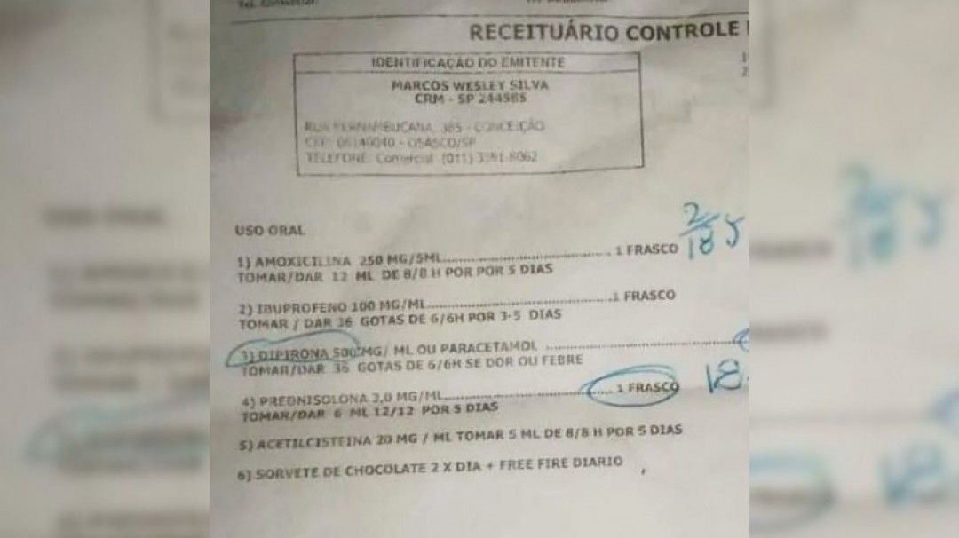 Médico receita sorvete de chocolate e 'Free Fire' para menino com